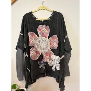 Oli & Hali Mineral Washed Boho Oversized Flower Top